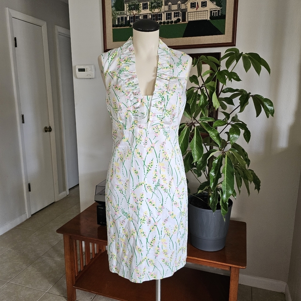 NWT Lilly Pulitzer Adeline Cotton V-neck Ruffle Detail Floral Easter Dress Sz 8
